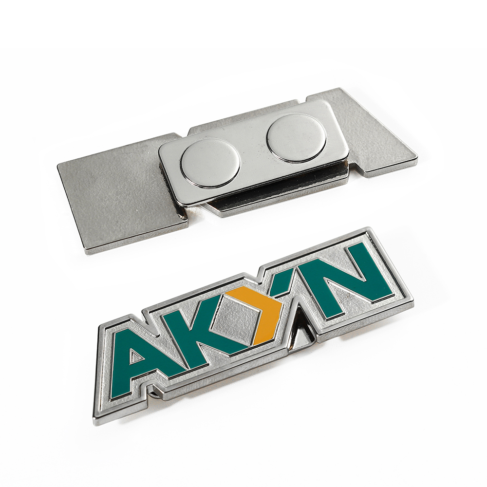 Metal Silver Maget Hard Enamel AKYN Logo Badge