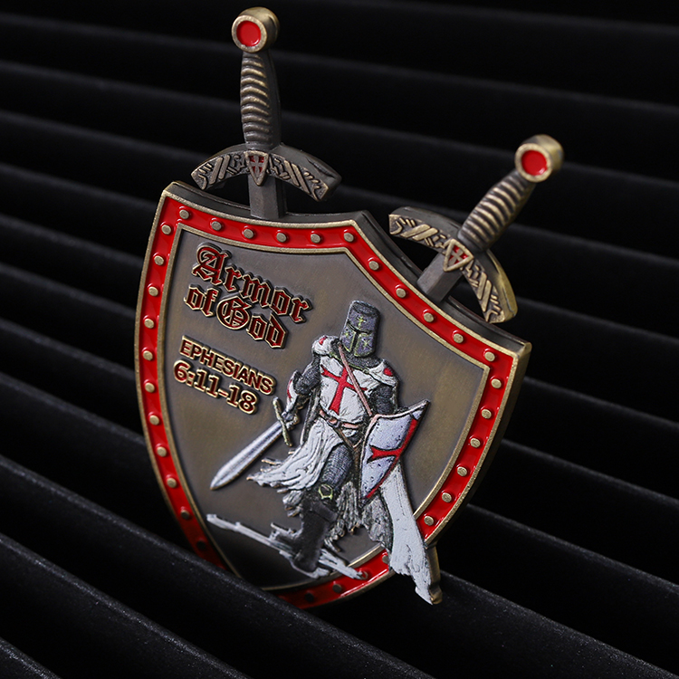 Metal 3D Sword And Shield Custom Bronze Pins