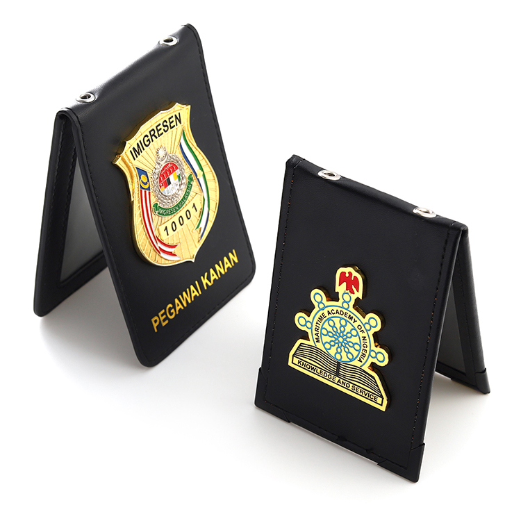 Custom Metal Shield Badge with Leather Id Inserts