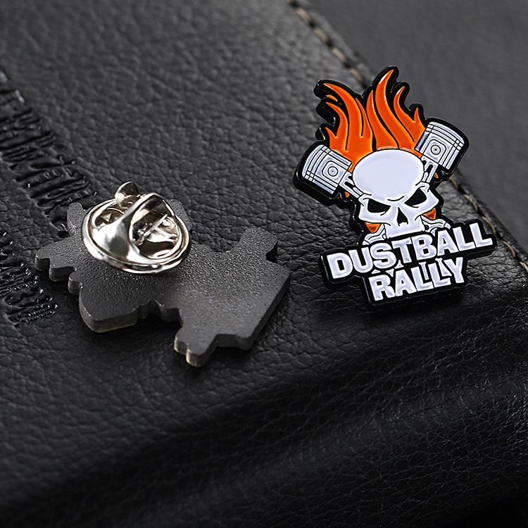 Metal Customized Silver And Black Dustball Rally Pin