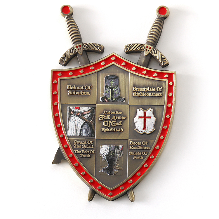 Metal 3D Sword And Shield Custom Bronze Pins