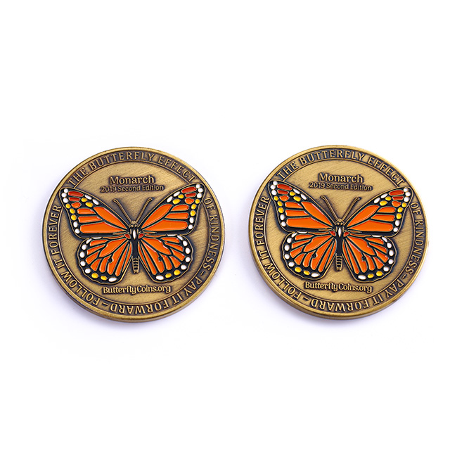 Customized Metal Antique Gold Butterfly Souvenir Coin