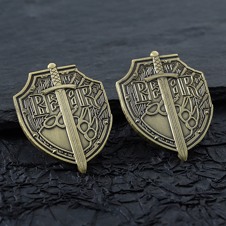 Die Struck Metal Bronze Sword And Shield Pin with Screw