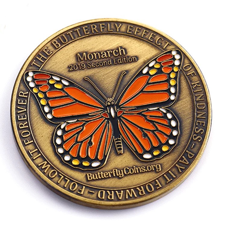 Customized Metal Antique Gold Butterfly Souvenir Coin