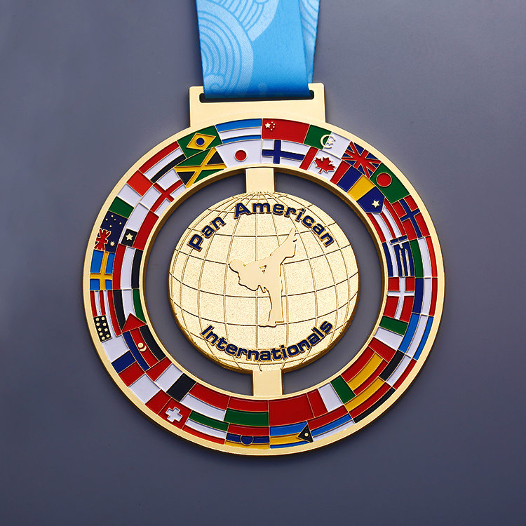 Round Cut Out Flag Judo Medal for Pan American Internation