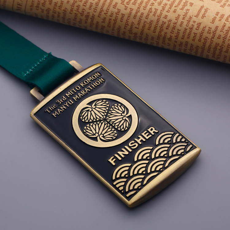 Customized Metal Square Bronze Finisher Medal with Lanyard